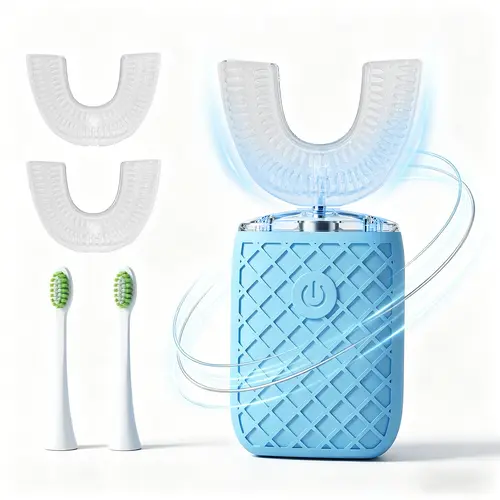 Adult Sonic Automatic Electric Toothbrush, 360° Oral Cleaning Stain Whitening, IPX7 Waterproof Rechargeable, u-Shape Brush Head*3+Straight Handle Brush Head*2, Suitable for Travel or Home Use summerwins