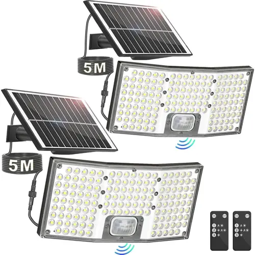 MATULSA 4/2-Pack Waterproof LED Solar Motion-Activated Flood Lights with 2 Remote Controls, 4000LM Dusk to Dawn Security Lights with Separate Panel, 3 Modes/IP65/16.4FT Cable, Easy Setup for Yard/Garage Indoor-Outdoor Use