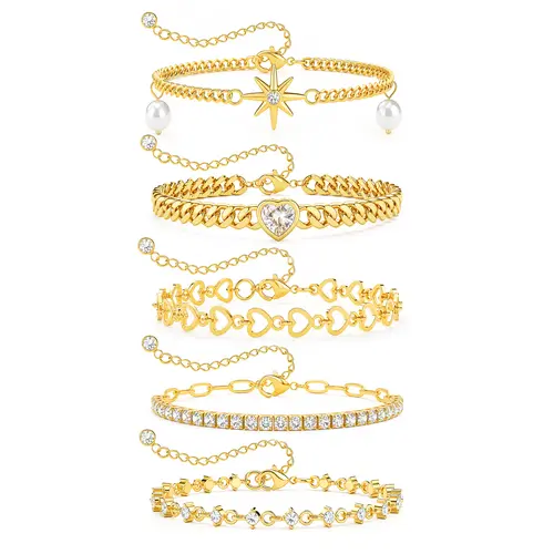 GANIA 5PCS Gold Bracelets Set for Women, Stackable Boho Multi-layered Bracelets, Gold Bangle Bracelet, Multi Layer Stackable Cuff Bracelet Set, Hypoallergenic Material, Trendy Elegance Charms Minimalist Textured Boho Jewelry