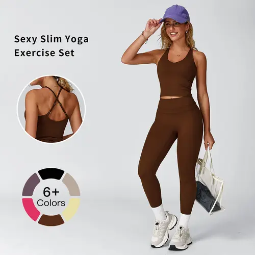 Tenwolf Women’s 2-Piece Sporty Style Activewear Set - Crisscross Back Tank & High-Waist Butt-Lift Leggings, Quick-Dry, Moisture-Wicking, Breathable, Lightweight Compression, Gym Exercise Sportswear for Yoga Workouts, Pink, Breathable Activewear, High Perf
