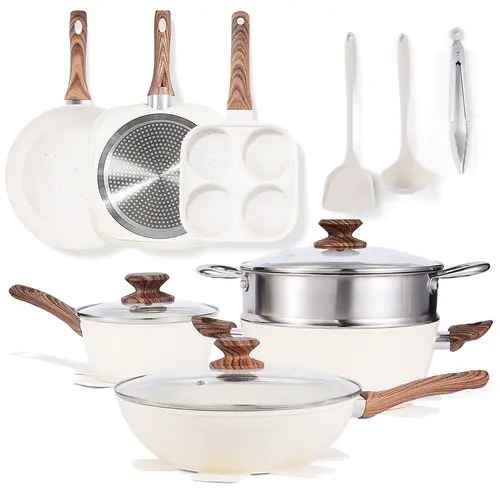 17-Piece Nonstick Cookware Set, Non-Toxic Pots and Pans with Stay-Cool Handles, Pots And Pans Set, Glass Lids, Modern Cookware Sets