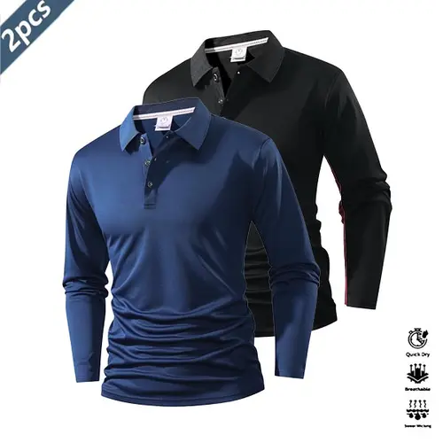 Men's 2-Piece Quick-Dry Dry-Fit Golf Polo Shirts - Textured Colorblock Performance Tops for Golf/Tennis, Sportswear Apparel