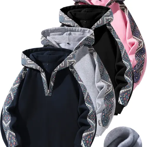 Men's Hoodie, Casual Patterned Fleece Sweatshirt with Full Zipper, Long Sleeve Loose-Fit Polyester Clothes