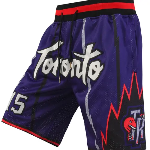 Men's No. 15 Purple Basketball Shorts, Streetwear Athletic Sports Shorts, Vintage Embroidered with Zipper, Letter Embroidery Shorts, Casual Fitted for Spring and Fall, Moderate Fabric, Sporty Shorts