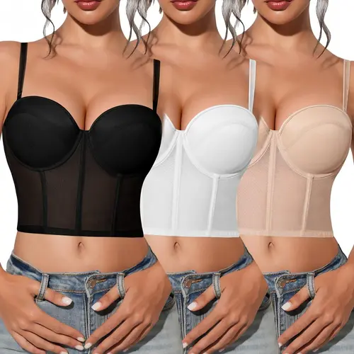 【BackToSchool】Mimilemon Women's Push-Up Jacquard Bustier Bra S-4XL - Versatile Layering Lingerie, Adjustable Support Straps, Wire-Free Daily Comfort, Suitable for Halloween, Christmas, Thanksgiving - Bras for Women Inner & Outer Wear