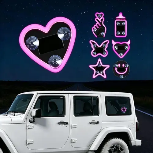 Joytutus Solar-Powered Wireless LED Neon Car Atmosphere Lamp - Triangular Heart Shape C-Pillar Interior Lighting, Eco-Friendly Modern Auto Accessory, Girly Car Accessory, Girly Car Accessories