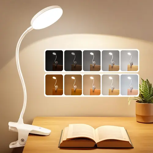 36 LED Clip-On Reading Lamp with 3600mAh Rechargeable Battery, 5 Brightness Levels, 5 Colors, 400LM, Cordless Desk Lamp with Clamp, Lights for Bedroom, Book Reading Lights