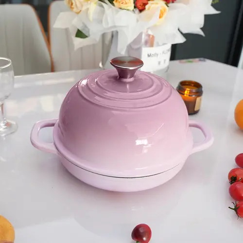 5-quart enamel cast iron Dutch oven, suitable for baking bread with a covered anti stick dome shaped bread baking tray, baking utensils, non stick pans, multifunctional household bread products, Mother's Day gifts, creative summer atmosphere Bakeware