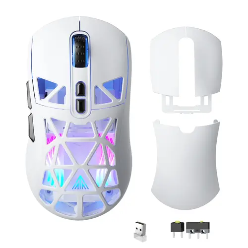 Solakaka SM802 Wireless Gaming Mouse - Hot Swappable, RGB Light, USB Charging, Tri-Mode Connection, Built-In Rechargeable Power, Batteries Built-In, 2 Micro Switch Sets (Gaming, Office Silent), Desktop Accessory, Lithium Ion