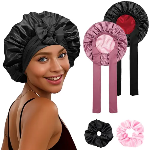 Double Layer Satin Bonnet, Adjustable Hair Bonnet, Soft and Breathable Heatless Styling Tool, Night Sleeping Cap for Women Haircare