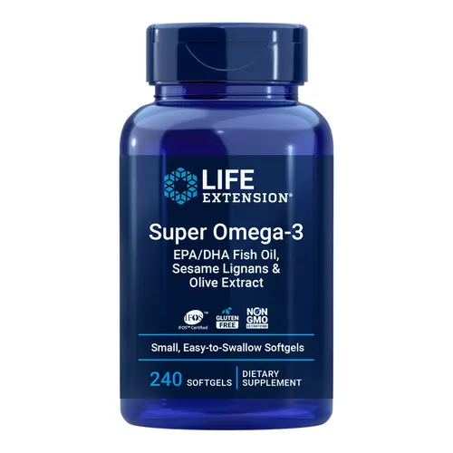 Life Extension Super Omega-3 EPA/DHA Fish Oil, Sesame Lignans & Olive Extract 240 Easy-To-Swallow Softgels