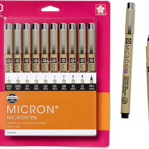 SAKURA Pigma Micron Fineliner Pens - Archival Black Ink Pens - for Writing, Drawing, or Journaling - Assorted Point Sizes - 10 Pack