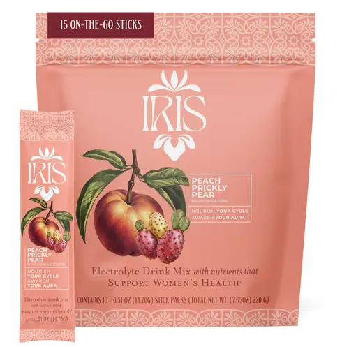 IRIS Peach Prickly Pear Hormone Health Electrolyte Drink Mix - 15 On-The-Go Sticks Variety Pack for PCOS Support & Ovarian Function with 40:1 Myo & D-Chiro Inositol, Magnesium, Prebiotic Fiber