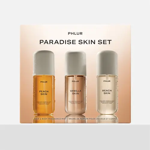 PHLUR Paradise Skin Set - Beach Skin, Peach Skin & Vanilla Skin Travel Size Body Mist Set (3 x 3 fl oz)