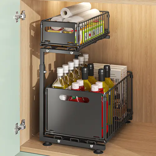 MiAoli 2-Layer Expandable Metal Pull Out Under Sink Storage Organization, Black Utility Rack for Kitchen & Bathroom Cabinets, Sink Accessories (Organizer Storage, Bathroom Organizer),dorm room inspo,college dorm essentials,dorm haul