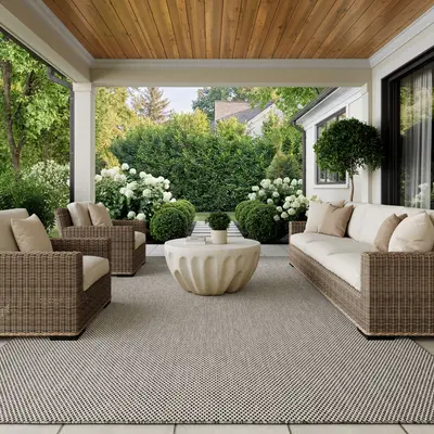 Nourison Courtyard Contemporary Flatweave Area Rug - Modern Easy-Care Indoor/Outdoor Patio Textile Carpet, Geometric Pattern, Machine Washable Modern Floor Rug