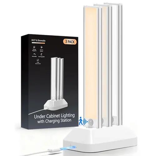 MATULSA Under Cabinet Motion Sensor Lights - Rechargeable Wireless USB-Powered Lamps with Dock Base, 8/10/12/14in Adjustable for Kitchen, Bathroom Home Improvement, Under Cabinet Lighting,dorm essentials,home decor,home essentials,camping essentials