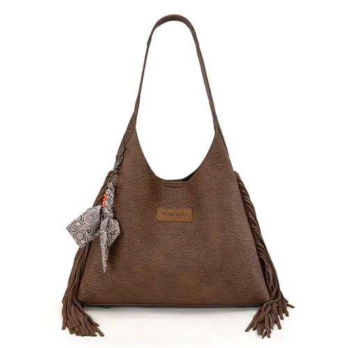 Wrangler Women's Suede Fringe Hobo Bag Purse for Women Boho Bag Pu Leather Bag