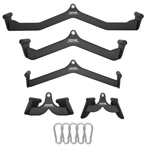 VEVOR 5-Set Lat Pulldown Attachments - Solid Steel Lat Pulldown System, T-Bar, V-Bar, Tricep Handle, Bicep Curl Grip, Multi-Size Ergonomic Round Rods, Rubber Coated, Back Strength Training for Home Gym#SohoChic