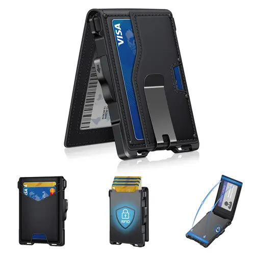 Men's RFID Blocking Aluminum Wallet - Slim Bifold with Pop-Up Credit Card Holder, ID Window, Money Clip, PU Material, Practical Features, Extra Security for Cash (TikTok Shop Back to School)