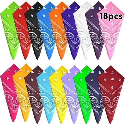 18-Pack Cotton Paisley Pattern Bandanas, Vintage Cowboy Bandana Style Head Wrap Scarf for Men, Assortment of 15 Colors