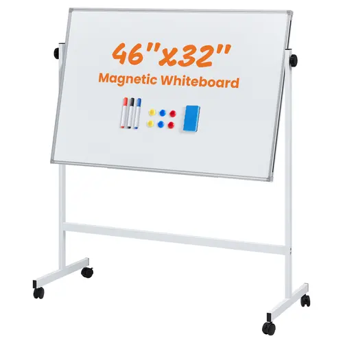 Double-Sided Magnetic Whiteboard - Silver Aluminium Frame, Stand, Dry Erase Markers - Office Presentation Supply for Office & Home Use, Dry Erase Boards, Office Accessories