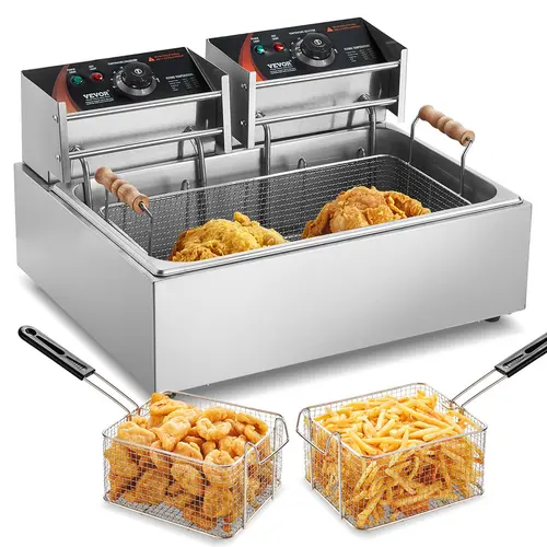 VEVOR Commercial Deep Fryer,  3000W Electric Turkey Fryer with 3 Removable Baskets, Large Capacity 18Qt / 17L Stainless Steel Countertop Single Oil Fryer, for Kitchen Restaurant Use, Silver#BackToSchool