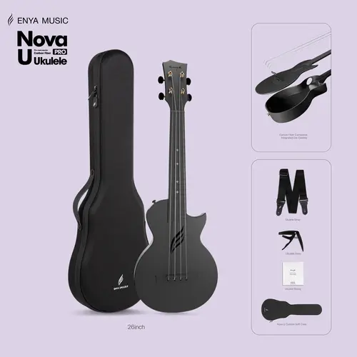 【Enya Tenor Ukulele NOVA U PRO】26 Inch Carbon Fiber Cutaway Travel Ukulele for Adults & Beginners, Case, Strap, Capo & Strings Bundle #backtoschool