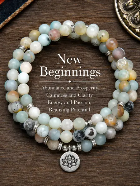 ARPURRAINA 8mm Genuine Amazonite 108 Mala Beads - Wrap Bracelet with Lotus Buddha Charm, Crystals, Long Chain Sweater Chain, Meditation Yoga Jewelry, Ideal Gift for Women, Accessories for Women, Daily Wear Any Occasion