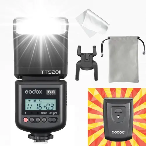 Godox TT520III Adjustable Manual Speedlite with RT-16 Trigger, GN33, 433MHz Wireless Flash, S1/S2 Mode, Universal Hot Shoe, AA-Powered, PC Port Wired Fire, Photoshoot Light for DSLR (Camera Accessories for Photography)