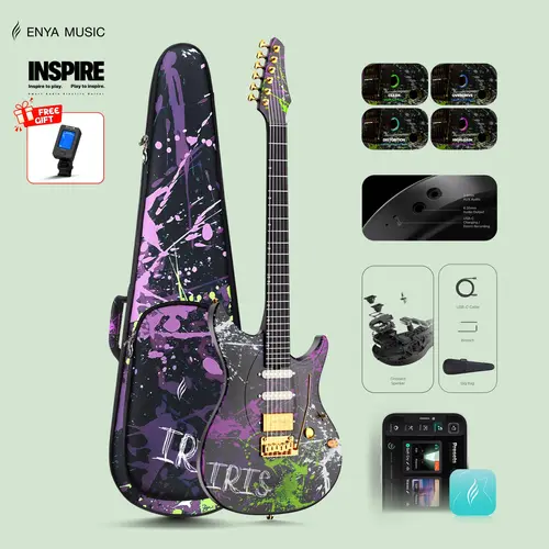Enya Inspire Smart Carbon Fiber Electric Guitar - 39in Smart Guitar with 15W Wireless Speaker, 20 Tone Presets, Batteries, Adjusting Wrench Helps Fine-Tune Play, Gig Bag, Charging Cable #backtoschool, Built-In