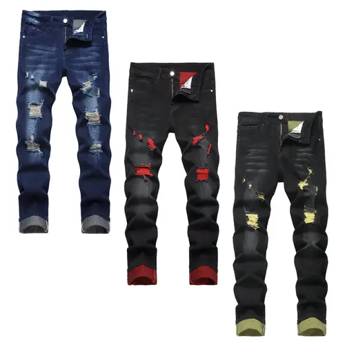 JUNBAOSS Men's Multi Pack Slim Fit Stretch Jeans Colored Ripped Jeans for Men, Casual Fashion Straight Leg Comfort Flex Waist Skinny Denim Pants, Menswear Trouser Streetwear Motocross Jeans with Plain Pockets backtoschool
