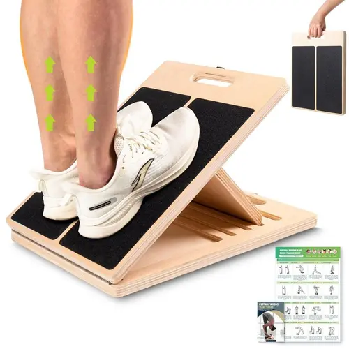 Wooden Slant Board for Calf Stretching - Portable Unisex Calf Stretcher with Adjustable Incline Levels, Anti-Slip PVC Sandpaper Grip, Foldable Design, Physical Rehab Support, Injury Risk Reduction | Adjustable Incline Boards Exercise Equipment