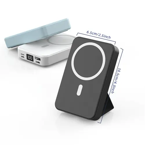 Magnetic power bank, 10000mAh wireless portable charger, 4 ports, compatible with iPhone 15/15 Plus/15 Pro/15 Pro Max, iPhone 14/13/12 series, and more. Features a charging indicator and is compact and portable. Universal Power Bank Foldable