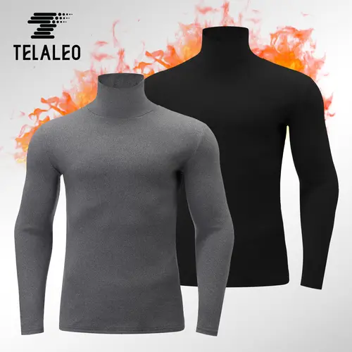 TELALEO Men's 2-Pack High Neck Thermal Shirts - Double-Sided Plain Fleece-Lined Pull-On Long Sleeve Regular Fit Mensfashion Male Outdoor Wear Soft Men's Sports Winter Underwear
