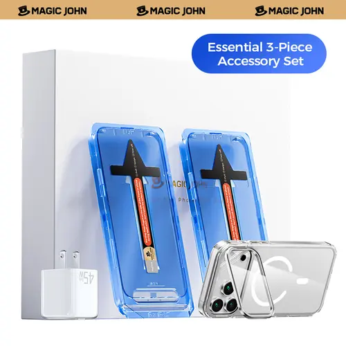 MAGIC JOHN Accessory Gift Set for iPhone 17/Air/Pro/Pro Max-Includes HD&Privacy Screen Protector, Camera Cover Stand Case, and 45W Fast Charger,back to school,back to school haul
