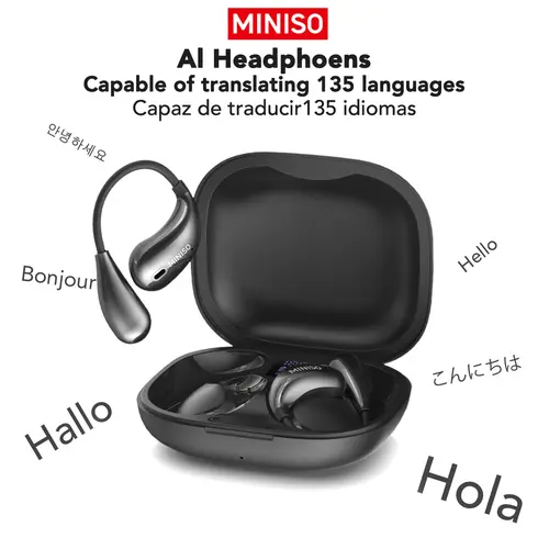 MINISO X33 Bluetooth Translation Smart Earphones - Wireless Audio Headphones with APP Support 134-Language Realtime Trans., Comfortable Ear Hooks, 48H Battery, IPX5 Waterproof, Android & All Phone Compatible