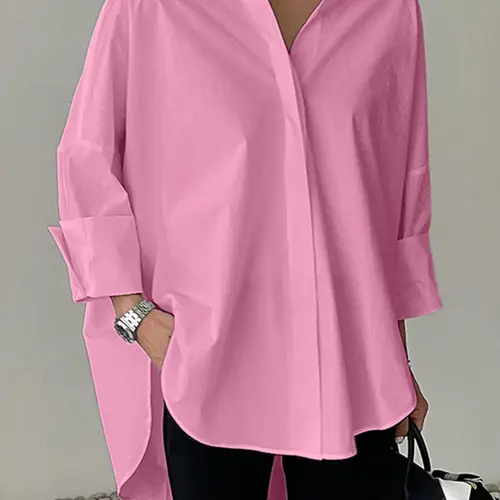 Women's Casual Solid Color Drop Shoulder Loose Fit Top, Autumn Long Sleeve Blouse Shirt, Comfortable Daily Wear Style