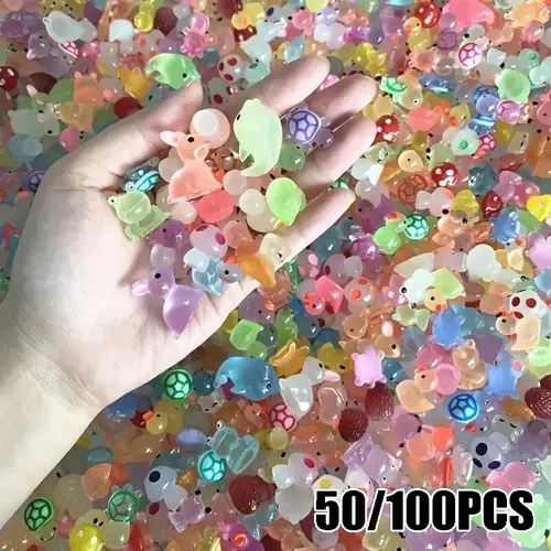 50/100pcs Luminous Glow-in-the-Dark Cute Mini Animal Party Decorations, Cute Figurines, Duck, Dolphin, Frog Sculptures, Plug and Play, No Electricity Required, Suitable for Garden, Party, Aquarium & Dollhouse Decor