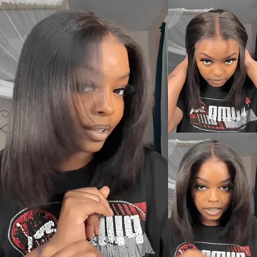 【Hot】ISEE HAIR Wear Go 9x6 Tpart Layered Cut Bob Yaki Straight Wig With Drawstring Natural Black Deep Part Lace Glueless Wig #SoHoChic #TikTokShopBackToSchool
