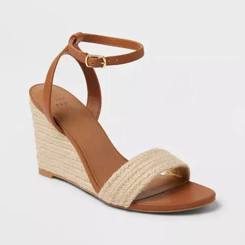 Women's Tish Single Band Ankle Strap Wedge Heels with Memory Foam Insole - A