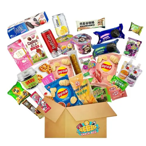 Geely 2lb Asian Snack Variety Box - Crispy Snacks, Cookies, Sweet Candy & Drinks Assorted Pack for Movie Nights & Gifting