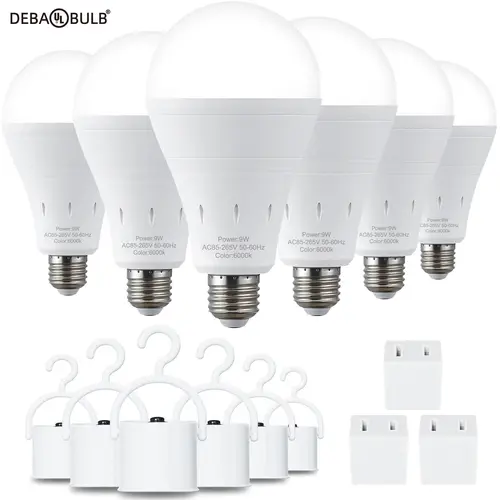 DEBAOBULB Warranty Brand Rechargeable LED Light Bulb (9W, 1200mAh, 6000 cool white) with Hook, Power Outage Solution, Non-Plugged Light Bulbs, Long Battery Life, Energy Efficient Living for Home Emergency Use