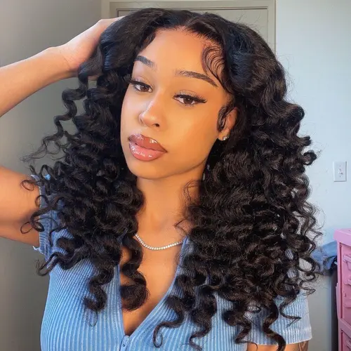 [New In 13x4 Wig] Menglle Yaki Loose Wave Fluffy Bounce Wand Curly 13x4 Wig Human Hair Clear Lace 200% Density Glueless Lace Front Wig Pre-Cut Lace Pre-Bleached Hairline Pre-plucked Hairline Beginner-Friendly#Summervibes#DealsForYouDays