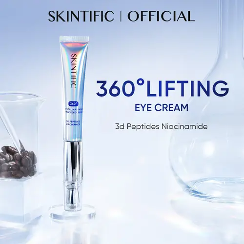 [SKINTIFIC] 360° Crystal Massager Lifting Eye Cream, Reduces Puffiness, Brightens & Nourishes Eye Area with 3D Peptides, Niacinamide & Caffeine