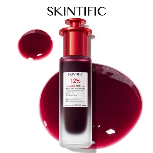 [SKINTIFIC] 12% AHA BHA PHA LHA Peeling Solution, Glycolic Acid Acne Treatment for Face, Exfoliating Peeling Serum for Dull, Rough, Oily Skin with Clogged Pores & Dead Cells