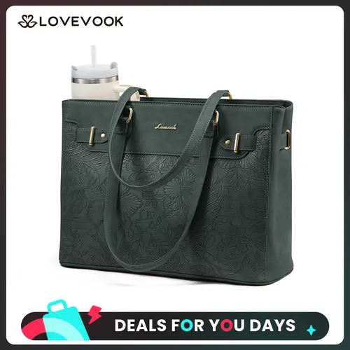 LOVEVOOK 15.6 & 17.3 inch Laptop Tote Bag for Women, Lightweight Work Teacher Tote Bag with Large Cup Holder, Waterproof Vegan Leather Computer Bag for Work, Office,Casual,TikTokShopBackToSchool