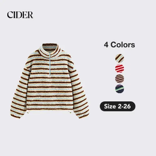 Cider Fleece Stripe Stand Collar Drawstring Half Zip Oversized Sweatshirt SpringStatements SummerFinds