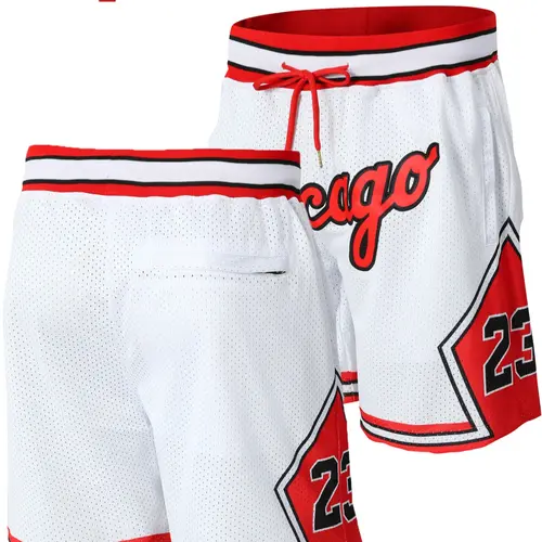 Men's 23 White Basketball Shorts, Vintage Embroidered Zipper Design, Casual Training & Gym Wear, Athletic Bottoms, Athleisure Bottoms, Embroidery Sportswear