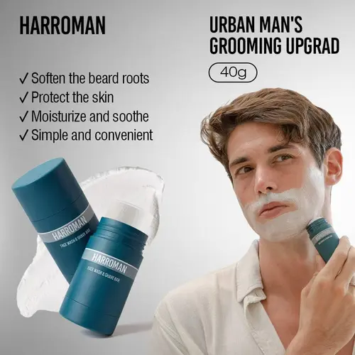 HARROMAN Facial Cleansing Shaving Stick | 2-in-1 Cleanser & Shaving Bar | Softens Beard Roots, Protects Skin, Moisturizes & Soothes | Fresh Men’s Ocean Fragrance | Infused with Menthol & Avocado Fruit Oil | 40g Each